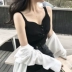 Mùa hè ăn mặc Hồng Kông hương vị chic gió nút trang trí màu rắn vest khai thác hoang dã mỏng đoạn ngắn áo thun áo sơ mi của phụ nữ triều