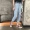 Retro Hàn Quốc chic gió mill bị hỏng quần chân thẳng quần đa năng cao eo màu rắn chín điểm jeans phụ nữ mùa hè shop quần áo nữ