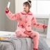 Bộ đồ ngủ của phụ nữ mùa đông dày ba lớp Bộ đồ ngủ bằng vải flannel nhung nhung có thể mặc bên ngoài bộ đồ ngủ mùa đông ấm áp bộ pijama Bên ngoài ăn mặc
