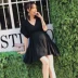 Thai sản dress mùa hè 2018 thai sản mới dress đen tính khí V-Cổ dài ngắn tay voan thai sản dress