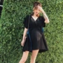 Thai sản dress mùa hè 2018 thai sản mới dress đen tính khí V-Cổ dài ngắn tay voan thai sản dress váy bà bầu