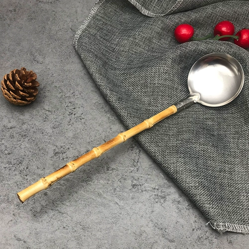 Длинная бамбуковая ложечка с бамбуком горячее горшок ложка ложная ручка из нержавеющей стали сетевая ложка японская в стиле рамэн ложка бамбуковая ручка Spoon Special Spoon Spoon Spoon