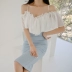 Đầm voan 2019 mới hè gợi cảm của phụ nữ từ vai trở lại chiếc lá sen thon gọn túi đeo hông - Váy eo cao