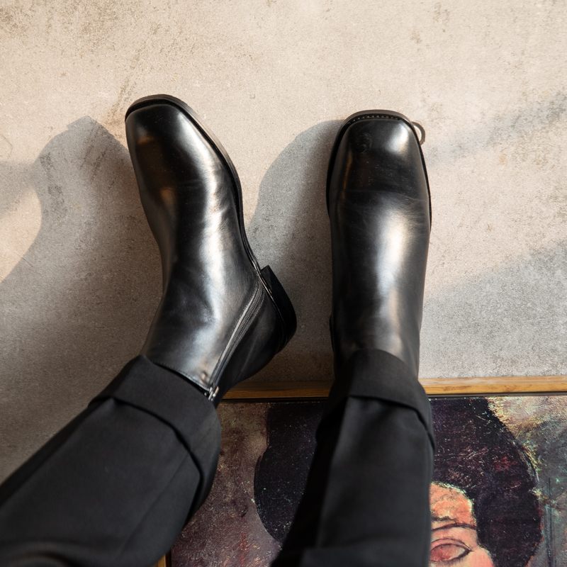 【LA MER MA MAISON】SQUARE CHELSEA BOOTS Men's Square Toe Casual Mid-barrel Leather Zipper Stylish