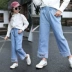 Quần jeans bé gái 2019 mới xuân hè Thu bé gái 8 tuổi 7 phiên bản Hàn Quốc rộng 13 kiểu quần ống rộng cho bé mùa thu nước ngoài - Quần jean