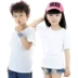 Tinh khiết bông trắng trẻ em của vòng cổ ngắn tay T-Shirt chàng trai và cô gái mặc tay sơn trống từ bi mẫu giáo quần áo Áo thun