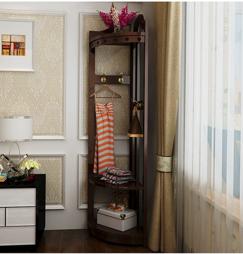 Заклочная стойка с твердым деревянным вешалкой, угловая полка, угловая вентилятор, угловая европейская вешалка для одежды, вешалка в стиле европейского стиля