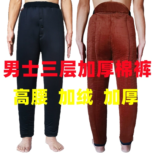 Зимние флисовые бархатные удерживающие тепло штаны, для среднего возраста, увеличенная толщина, высокая талия