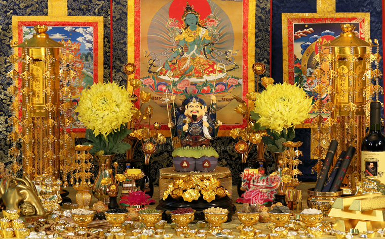 真言宗唐密加持 纯铜彩绘 三面大黑天神 三面大财神