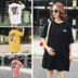 Phụ nữ mang thai mùa hè áo sơ mi ngắn tay T-Shirt Hàn Quốc thời trang dài lỏng kích thước lớn mang thai bông váy triều Áo thai sản
