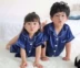 Bộ đồ ngủ cha mẹ-con, mùa hè trung tính ngắn tay, một gia đình gồm ba bà mẹ và con gái, phiên bản Hàn Quốc của cặp băng lụa, cộng với phân bón, tăng 200 kg Cha mẹ và con