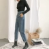 Thời trang nữ mùa thu retro eo cao thon thả lỏng giản dị quần jeans thẳng harem quần thủy triều với thắt lưng shop quần áo nữ Quần jean