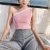 Mùa hè phụ nữ mới của Hàn Quốc phiên bản của không tay off-the-vai đan vest cá tính thời trang đơn giản sexy xiên cổ áo Slim áo sơ mi áo len thun nữ Áo / áo thun