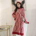 Hàn quốc phiên bản của tính khí chic loose dài đoạn head knit dress mùa thu và mùa đông mới đoạn dài trên đầu gối Một từ váy váy đầm