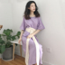 Mùa hè mới retro tính khí chic gió vòng cổ đơn giản màu rắn bìa belly tie ngắn tay áo đầm nữ ăn mặc 	váy xoắn eo	 Váy eo cao