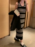 Костюм, трикотажный жилет, длинная юбка, платье, в корейском стиле, свободный прямой крой, стройный силуэт