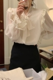 Кружевная ретро рубашка, жакет с бантиком, французский стиль, длинный рукав