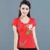 Mùa hè mới thêu phong cách Trung Quốc thêu phụ nữ áo thun ngắn tay nữ Áo thêu phong cách quốc gia áo sơ mi cỡ lớn - Áo phông