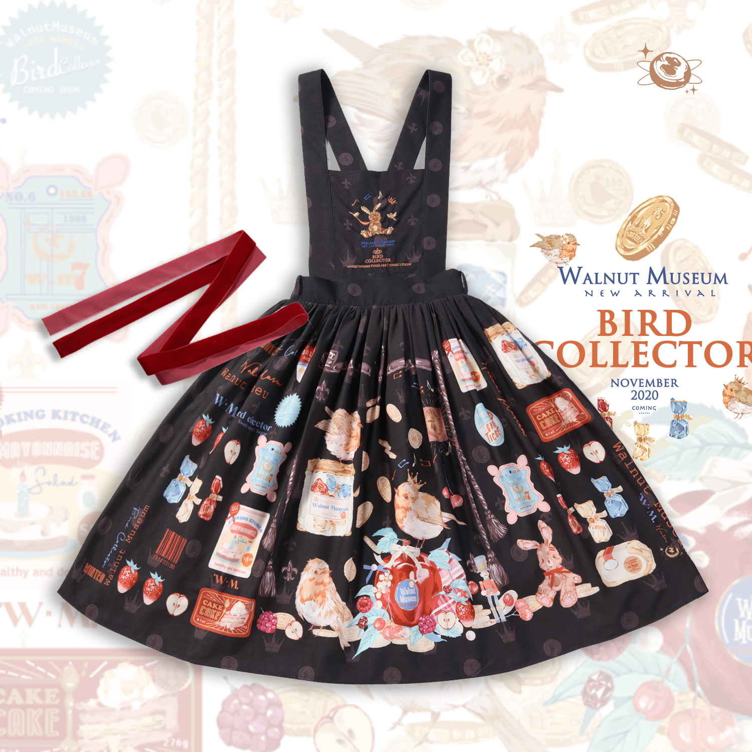 Black Detachable Strap Skirt (2.2-6 Hair)[ End of sale Exhibition ] Summer Re selling - Birds collector original quality goods daily lolita Walnut museum