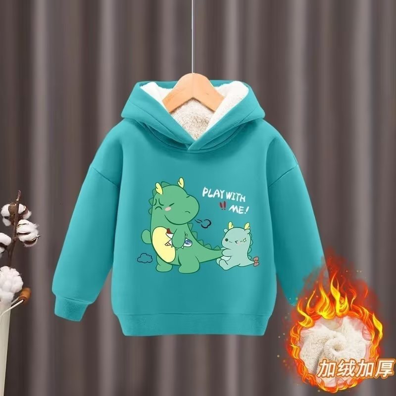 Thick Hoodie Korean-style 2023 Winter Boys' and Girls' Hooded Sweatshirt Fleece-lined Thickened Baby Jacket Coat