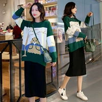 Осенний демисезонный комплект для беременных, милый свитер, юбка с поддержкой живота, популярно в интернете, в корейском стиле
