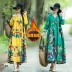 Phong cách dân tộc cotton và vải lanh đầm xòe lớn 2019 xuân mới nghệ thuật retro kích thước lớn tay áo dài nữ