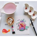 Японская акварель, стаканчик для мытья кистей, кисть для письма