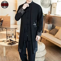 Junchun mùa xuân phong cách Trung Quốc quần áo nam quốc gia in XL áo bông vải lanh Hanfu - Trang phục dân tộc những kiểu đồ bộ đẹp