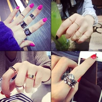 Nhật Bản và Hàn Quốc cá tính đơn giản trang sức thủy triều người rhinestone chỉ ngón tay nhẫn nữ nhẫn nhẫn đặt phụ kiện kết hợp vòng đuôi Hàn Quốc nhẫn cặp bạc