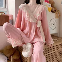 Пижама для принцессы, комплект, жакет, милые кружевные японские штаны, длинный рукав, кружевное платье