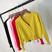 Ren v- cổ áo khoác nữ cardigan hoang dã cao eo áo sơ mi vest vai thường eo nhỏ khăn choàng bên ngoài ngắn