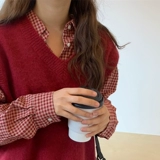 Весенняя трикотажная майка топ, жилет, свитер, в корейском стиле, V-образный вырез, коллекция 2021, оверсайз