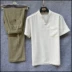 Trung quốc phong cách mùa hè phần mỏng phù hợp với vải lanh Tang phù hợp với nam ngắn tay t-shirt cotton và linen shirt kích thước lớn lỏng trung niên Hanfu