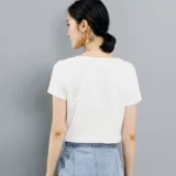 Dy [Village 2020 Summer Simple Commerings v -neck с вышивкой карман карман Thin Girl T -Fish YJ0028055