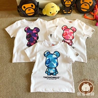 Летняя камуфляжная хлопковая футболка подходит для мужчин и женщин, детская одежда, с медвежатами, семейный стиль, короткий рукав