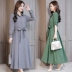 Mùa thu 2018 mới của phụ nữ phiên bản Hàn Quốc của eo đã được mẹ gầy thanh lịch thời trang áo dài tay cotton và đầm lanh nữ chân váy caro váy đầm