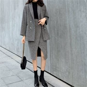 Mùa thu và mùa đông kẻ sọc retro khí chất dày áo len nữ phiên bản Hàn Quốc của bộ đồ rộng rãi trong phần dài của bộ đồ len thủy triều