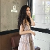 Mùa hè Hàn Quốc nhẹ nhàng gió nấm ren eo dài kẻ sọc dress nữ kỳ nghỉ không tay vest váy Váy eo cao