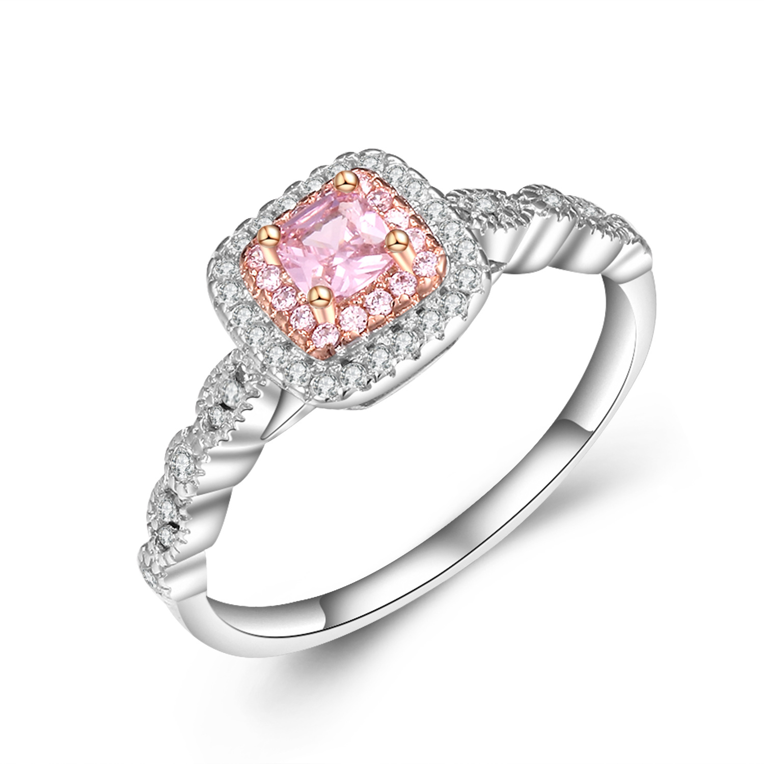 Princess Fang Xingchen Colored Diamond Pink Gem Ring Diamond Wave Edge Inlaid Temperament Proposal Wedding Niche Color Treasure