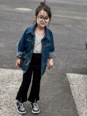 Детская куртка Жан 吉小可儿童外套2023新款全棉毛边牛仔外套男女宝宝洋气潮夹克上衣