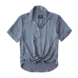 Abercrombie Fitch American AF Осуренная женщина чистого цвета летняя кожа, слегка свободная короткая рубашка