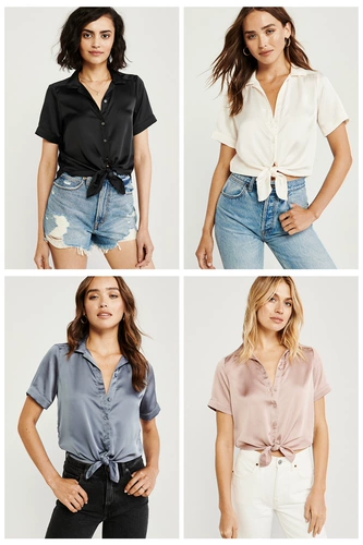 Abercrombie Fitch American AF Осуренная женщина чистого цвета летняя кожа, слегка свободная короткая рубашка