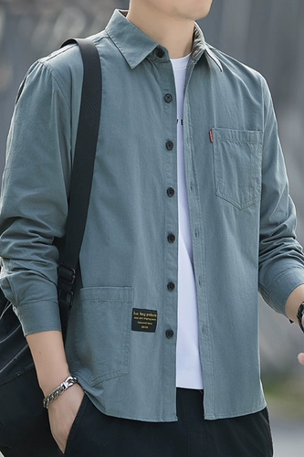 Тонкая рубашка, хлопковый демисезонный универсальный кардиган для отдыха