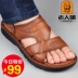 Old man sandal nam 2019 mùa hè Giày da mới đi biển dày lớp dưới da bò thoáng khí dép và dép - Sandal Sandal