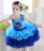 Trẻ em của công chúa váy sequins fluffy váy khiêu vũ học sinh tiểu học và trung học hợp xướng guzheng trang phục nữ màu xanh Trang phục