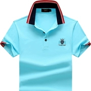 Thời trang nam kinh doanh màu xanh nhạt kích thước lớn áo sơ mi polo ngắn tay Mùa hè mới lớn nam cotton rộng
