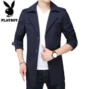 Playboy áo gió nam dài phần kinh doanh Slim phiên bản Hàn Quốc giản dị của mùa xuân và mùa thu rắn màu lớn kích thước dày áo thủy triều