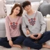 Bộ đồ ngủ đôi cotton dài tay mùa xuân và mùa thu nữ phiên bản Hàn Quốc của phần mỏng XL lỏng nam phù hợp với đồ hai dây