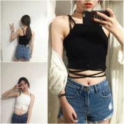 Phụ nữ xã hội quần áo tinh thần vest máy tim 婊 ngọn Slim xắt nhỏ tay áo Xia Weidi quần áo bf hip hop mát Thái sling