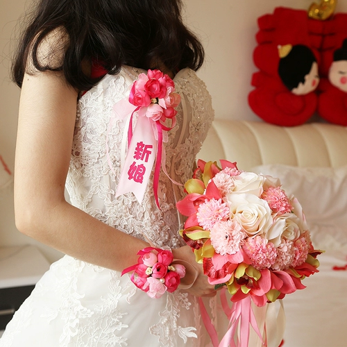 Цветок на запястье для невесты, лента с розой в составе, для подружки невесты